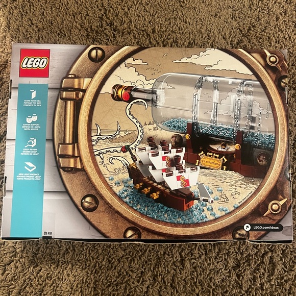 Brand new sealed box of the Lego Ship in a Bottle set.